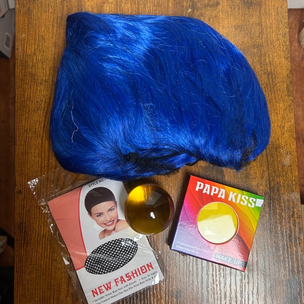 DIY Joy Inside Out Costume Set Blue Wig Memory Orb Yellow Face Paint Accessory